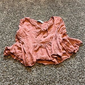 Hollister Orange Pink Ruffled Smocked Blouse